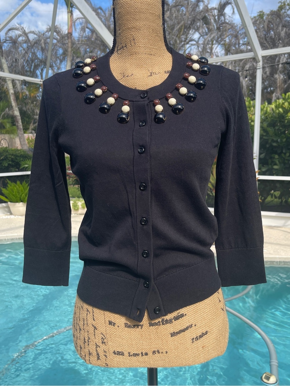 Kate Spade Black Bead‑Embellished Cardigan - Size Small